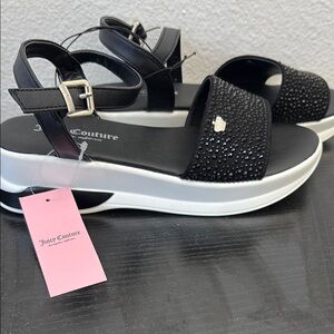 Juicy Couture Black Rhinestone Strap Platform Sandals with White Sole